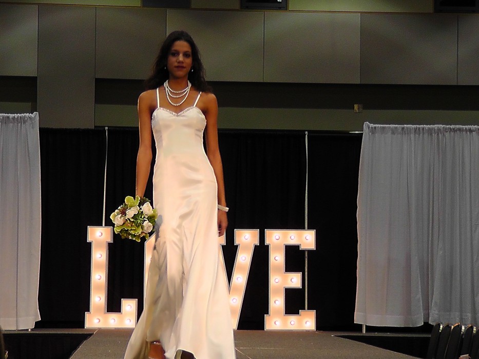 Stretch satin elegant Evening Wedding dress. Hand sewn crystal and pearl bodice. Stunning!